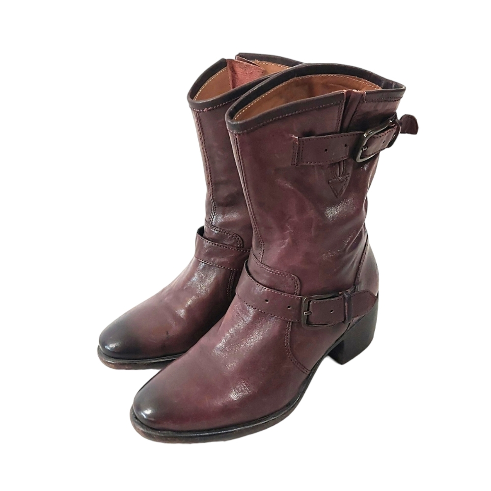 UGG Collection Brown Conchetta Leather Mid Calf Burnished Boots